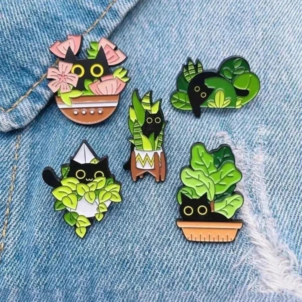 Five piece funny floral cat kitten enamel pin brooch charm purse bag decor
